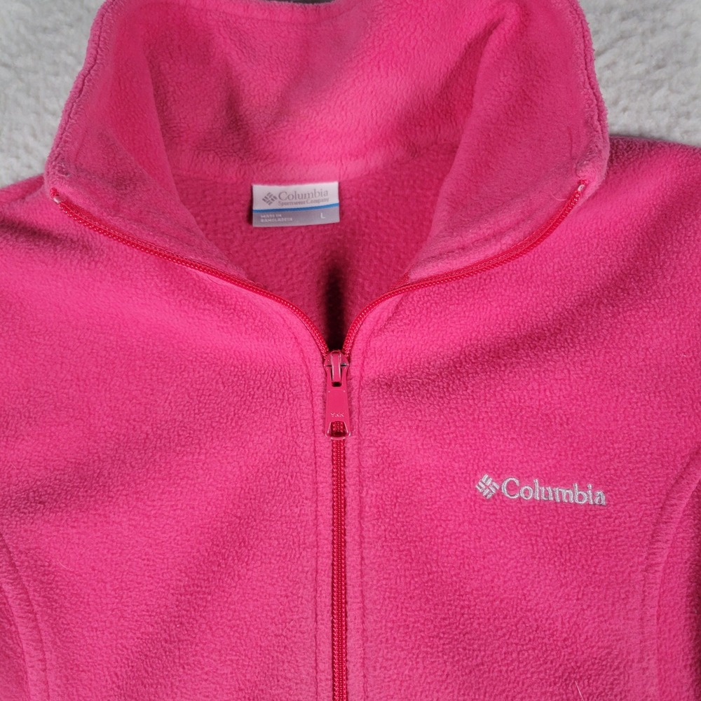 Columbia Fleece Vest Womens Large Pink Full Zip Sleeveless Jacket Layering